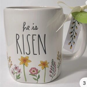 He is Risen White Floral Ceramic Mug Rae Dunn